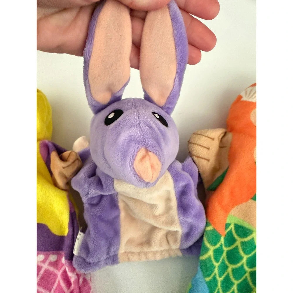 Plush Hand Puppet Set Princess Mermaid and Purple Bunny Storytelling Toys 3pc